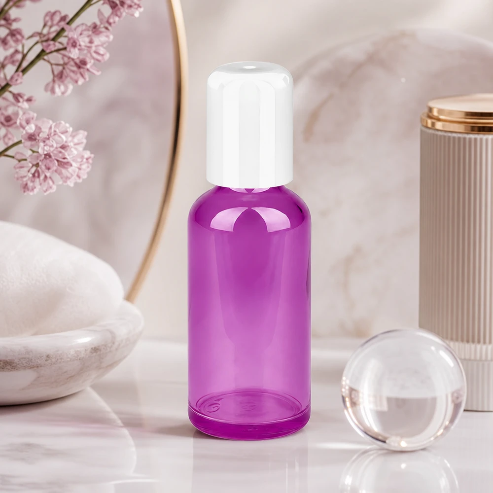 50 ml:n roll-on-pullo valkoinen Standard PurpleLine UT18/50 PurpleLine UT18/50 50ml kosmetiikkapullo, jossa on roll-on applikaattori valkoinen STD-korkki tarkkaa levitystä varten.