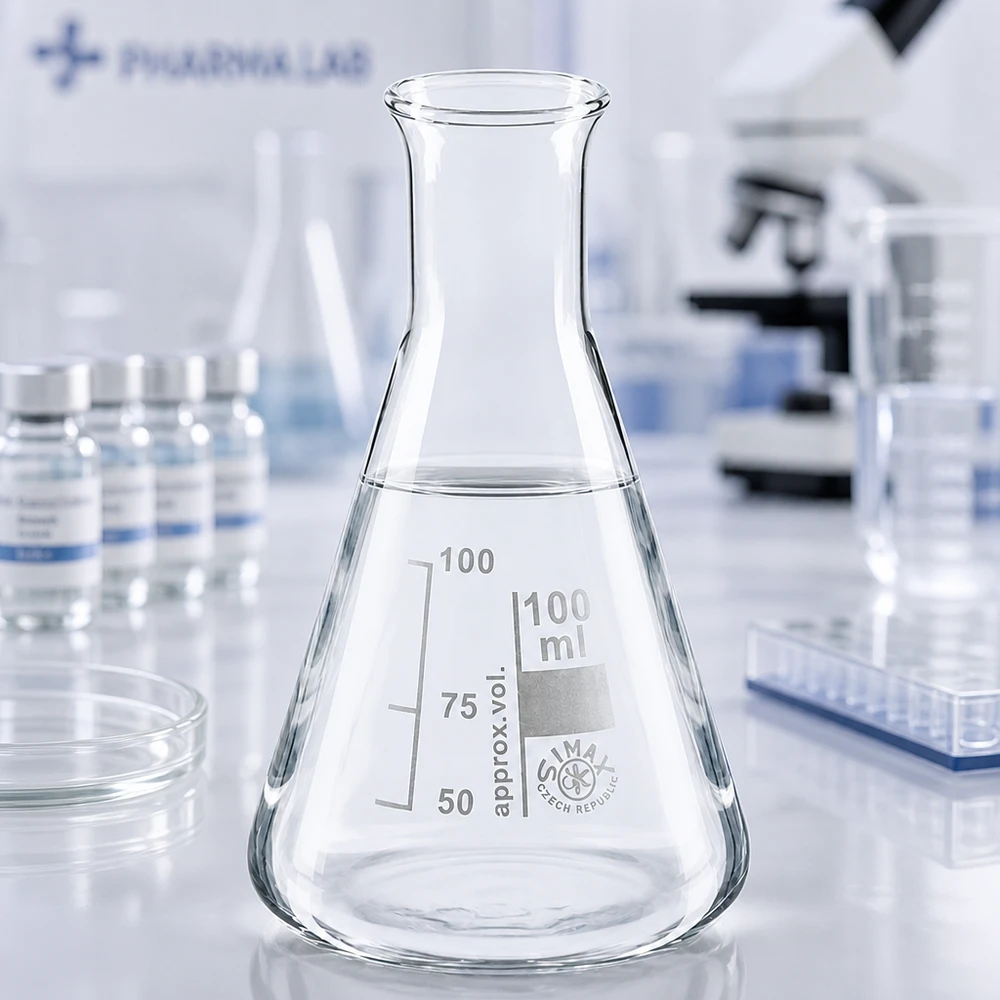 Laadukas 100 ml:n Erlenmeyer-pullo kuumuutta kestävää lasia, jossa on kapea kaula tieteeseen ja tutkimukseen.
