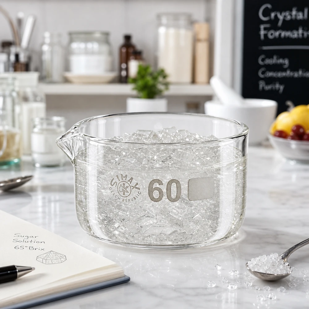 60ml kiteytysastia, jossa on borosilikaattikannu ø60mm Kiteytysastia 60 ml, jääkuutioiden jäähdytys, borosilikaattilasi, litteä, sylinterimäinen, kaatonokka, laboratorioastia