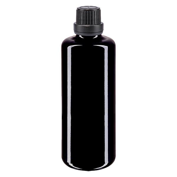 Apteekkipullo violetti 100ml tippapullon korkki premium 2mm musta peukaloinninesto sulkeminen