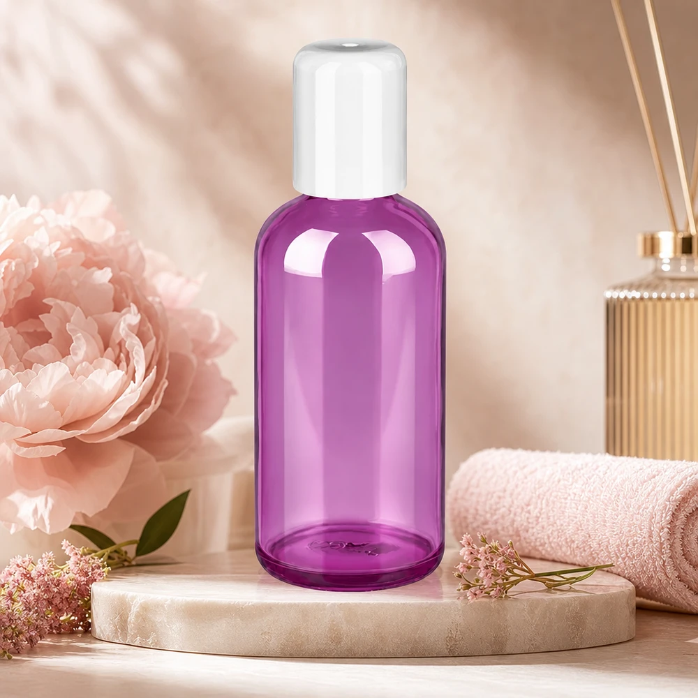 100ml roll-on-pullo valkoinen vakio PurpleLine UT18/100 Läpinäkyvä 100ml roll-on-pullo tyylikkäässä violetissa värissä, jossa on käytännöllinen palloapplikaattori.