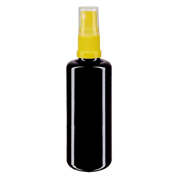 Apteekkipullo violetti 50ml suihkepullon korkki keltainen Apteekkipullo violetti 50ml suihkepullon korkki keltainen