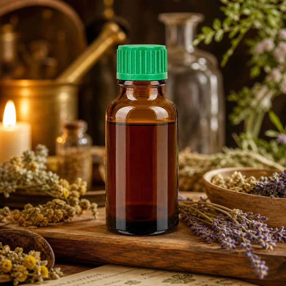 Apteekkarin pullo 20ml ruskea, jossa vihreä tiputussetti homeopaattisille lääkkeille ja tinktuureille.