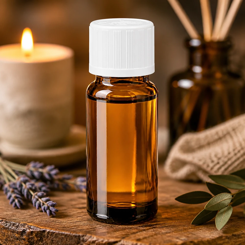 Aromaterapiapullo, 10 ml, ruskea apteekkilasi, valkoisella lapsiturvallisella korkilla