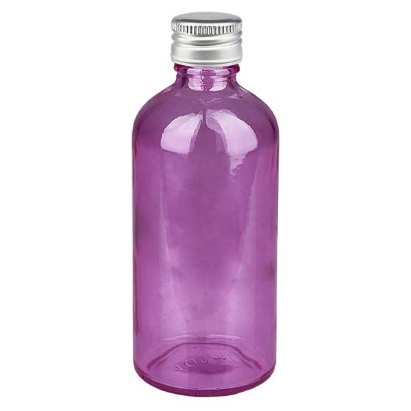 100ml pullo. 11mm ruuvikorkki alumiini-hopea vakio PurpleLine. UT18/100