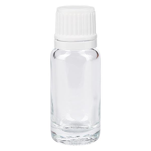 Apteekkipullo kirkas 10ml ruuvikorkki valkoinen näpistysvarma suljin Apteekkipullo kirkas 10ml ruuvikorkki valkoinen näpistysvarma suljin
