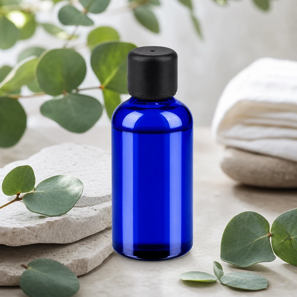 50ml pullo 6mm kierrekorkki musta Standard BlueLine UT18/50 Standard BlueLine UT18/50 Kompakti 50ml lasipullo tyylikkäässä sinisessä värissä, jossa on käytännöllinen tiputuskorkki seerumeille ja tinktuureille.