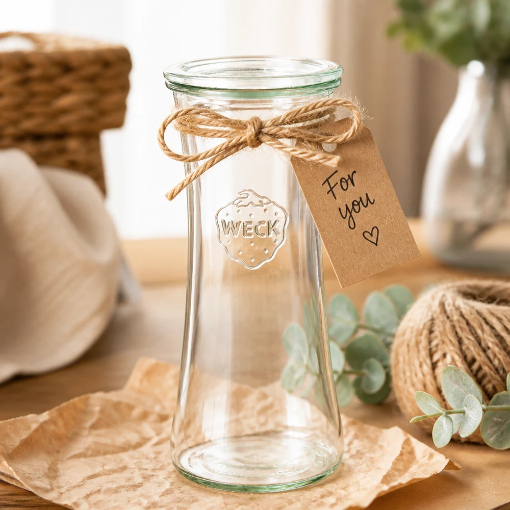 WECK Delikatessenglas 700ml RR80 mit Geschenkanhänger und Juteschnur - dekoratives Einmachglas als Geschenkidee