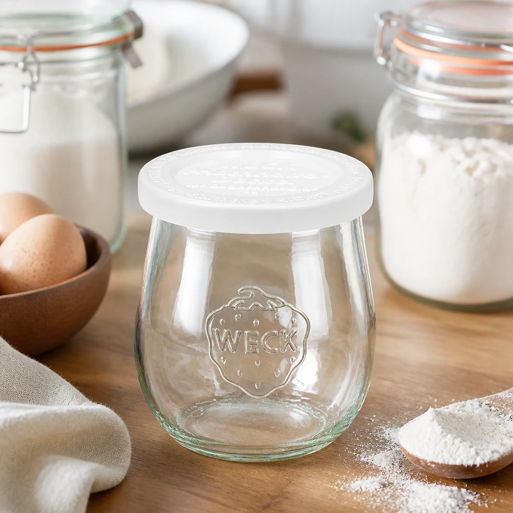 WECK tulppaanipurkki 220ml RR60 leivontakeittiössä jauhojen ja munien kanssa - säilytyspurkki leivontaan ja keittiön säilytykseen