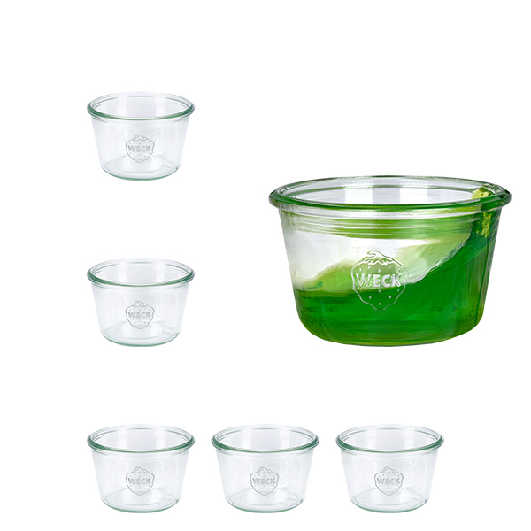 6 Weck-purkin 370 ml:n juomalasipurkkisarja. 6 Weck-purkin 370 ml:n juomalasipurkkisarja.
