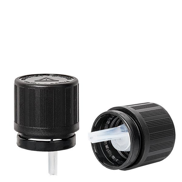Tiputuskorkki 1mm yläosa musta 18mm sulkeminen väärentämisen varalta Lapsilukko Sokea varoitussymboli Tiputuskorkki 1mm yläosa musta 18mm sulkeminen väärentämisen varalta Lapsilukko Sokea varoitussymboli