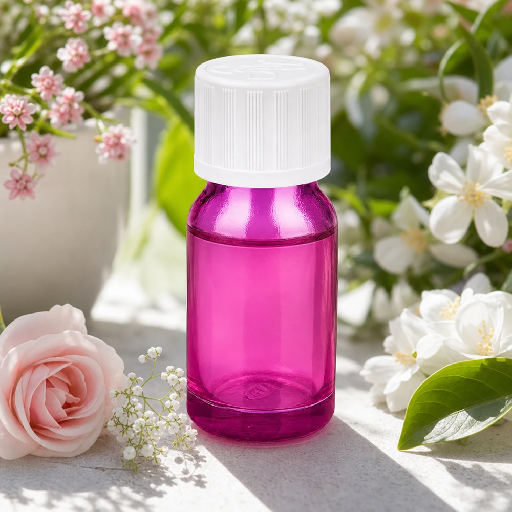 10ml tippapullo, valmistettu korkealaatuisesta lasista, violetti, jossa on lapsiturvallinen korkki.