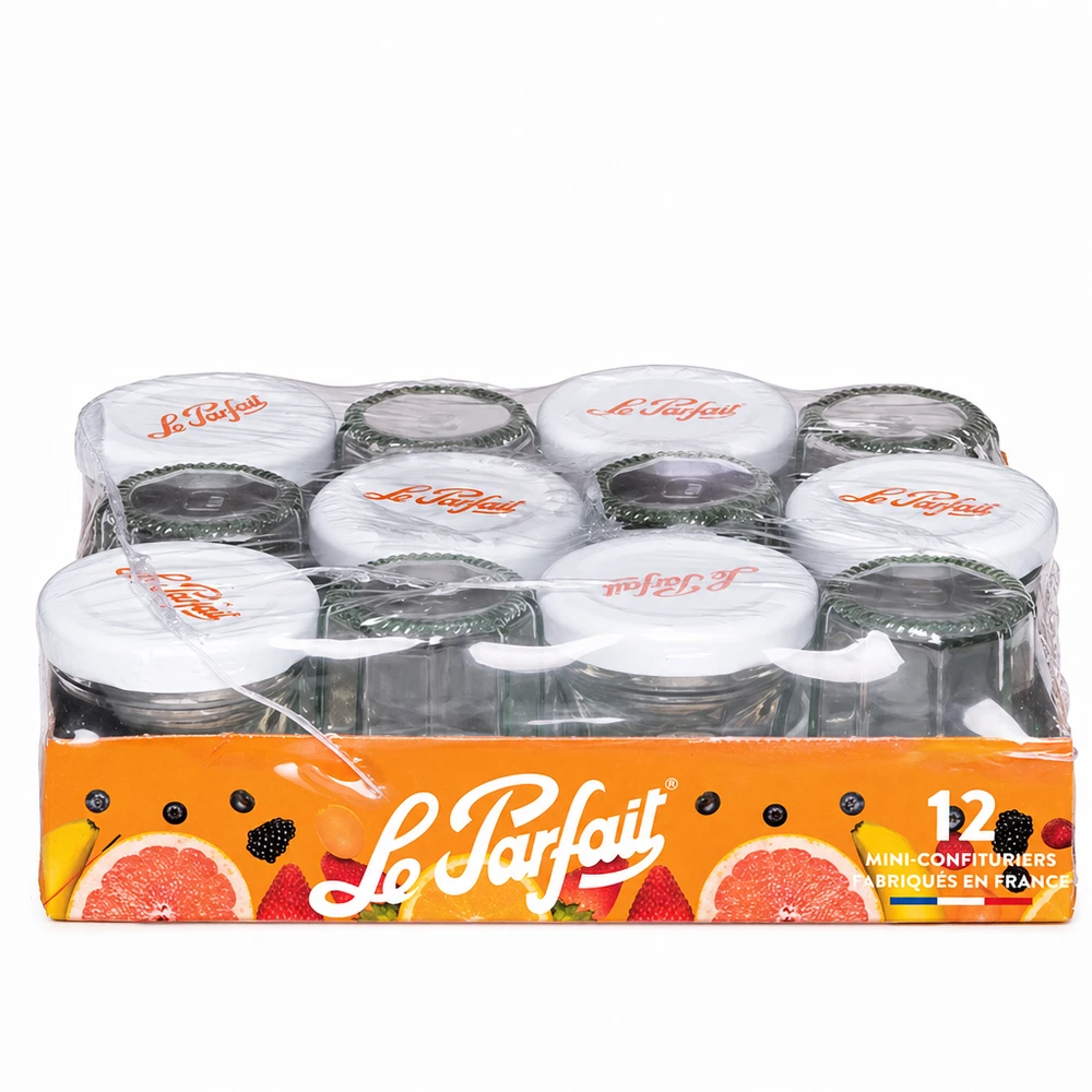 44ml Mini-Sturzglas "Jam" mit Schraubdeckel Le Parfait® Le Parfait minihillopurkit 44ml 12 kpl:n setti, jossa on kierrekorkki, myyntipakkauksessa.