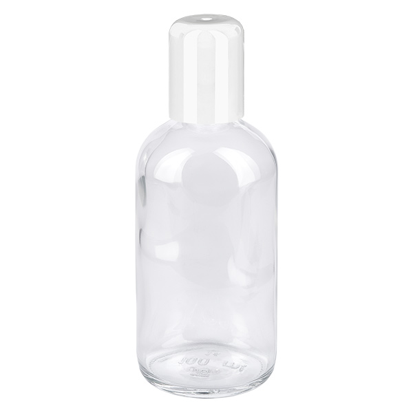 100ml roll-on-pullo valkoinen vakiokorkki ClearLine UT18/100 100 ml:n valkoinen, läpinäkyvä ClearLine-rullapullo PET-muovista, valkoisella korkilla