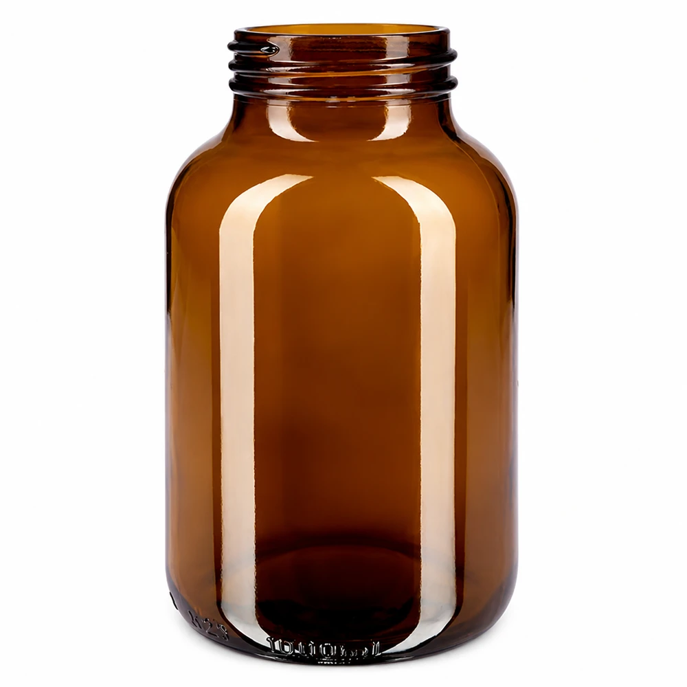 Bernsteinfarbene Glasflasche 1000ml mit breiter Öffnung für Pulver und Flüssigkeiten