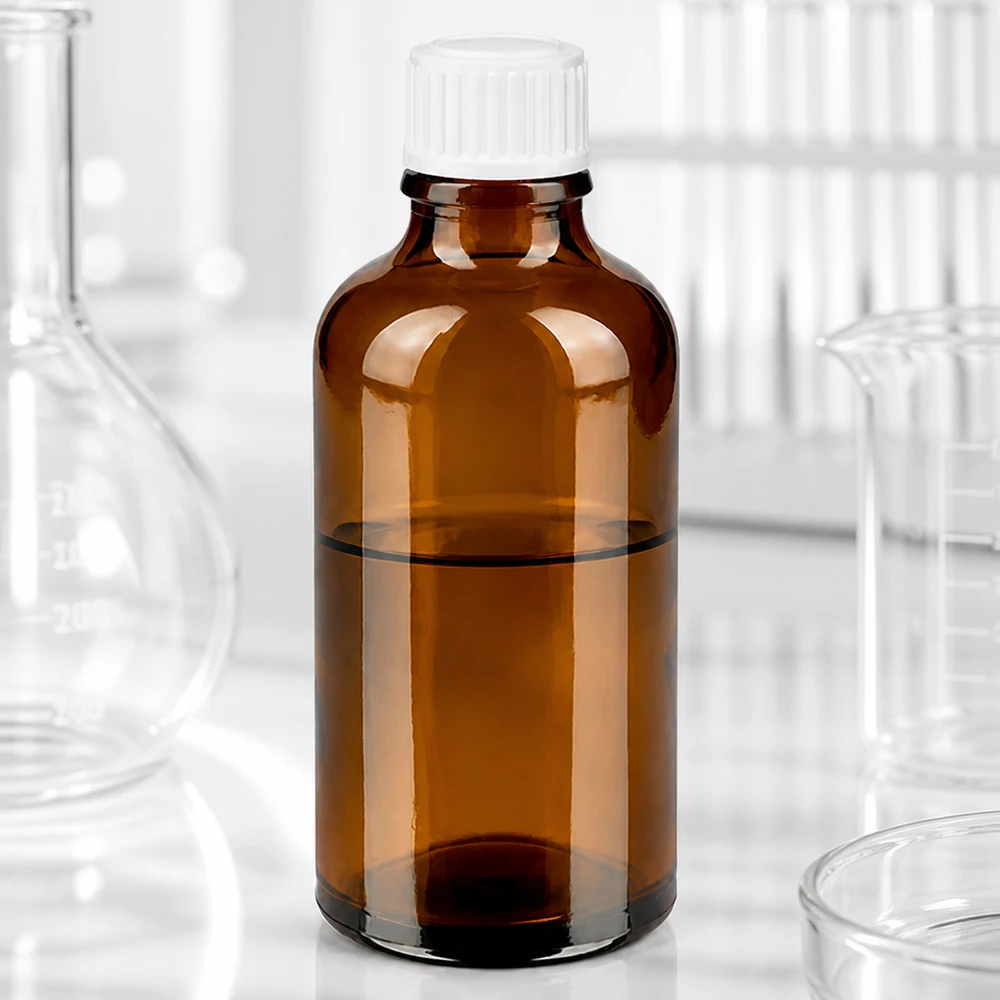 Apteekkipullo ruskea 50ml tippapullon korkki valkoinen 0.8mm vakio Ruskealasiinen tiputuspullo, 50 ml, valkoisella lapsiturvakorkilla, laboratoriossa