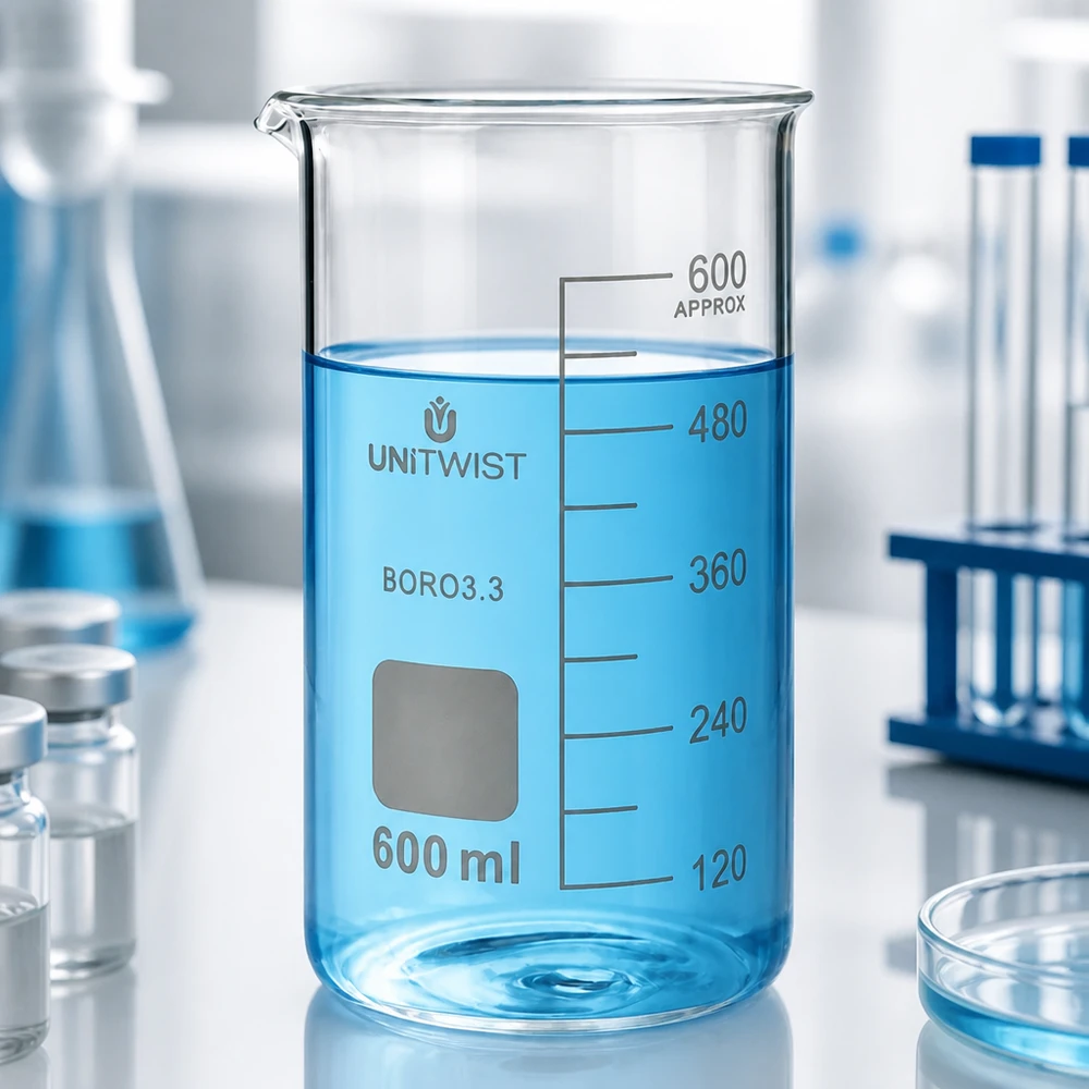 600 ml borosilikaattilasi, korkea muotti UNiTWIST UNITWIST-mitta-astia, 600 ml, korkea malli, borosilikaattilasia, tarkka ml-asteikko, täytetty 480 ml:aan asti