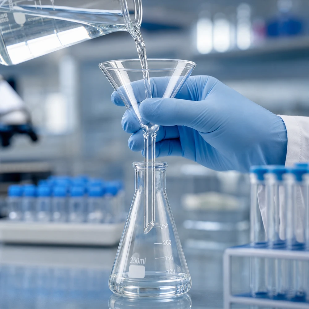 Kemiallinen laboratorio lasisuppilo borosilikaatti 75mm lyhyt muoto ammattimaiseen suodatukseen ja analyysiin