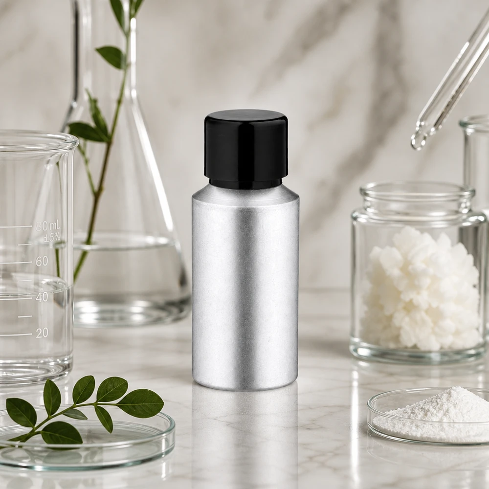 30ml petsattu alumiinipullo, jossa on kierrekorkki Hopeinen 30ml alumiinipullo mustalla korkilla laboratoriosovelluksiin ja kemikaaleihin.