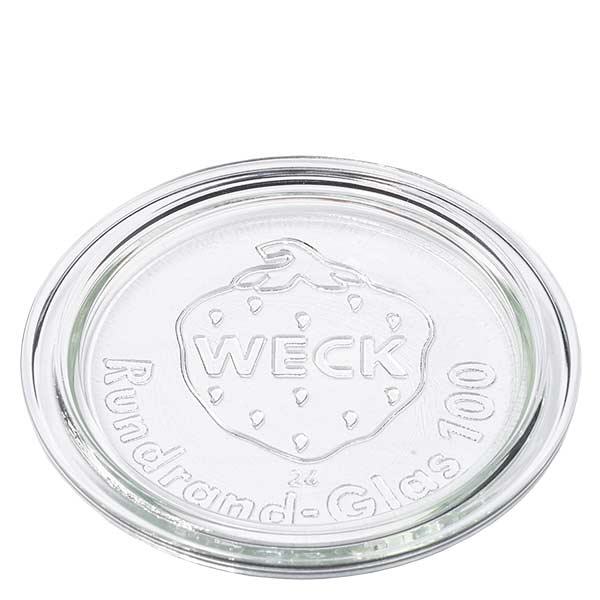 WECK lasikansi RR100 WECK lasikansi RR100 pyöreä läpinäkyvä, jossa on kohokuvioitu logo säilöntätölkkeihin ja muurinpohjapurkkeihin.