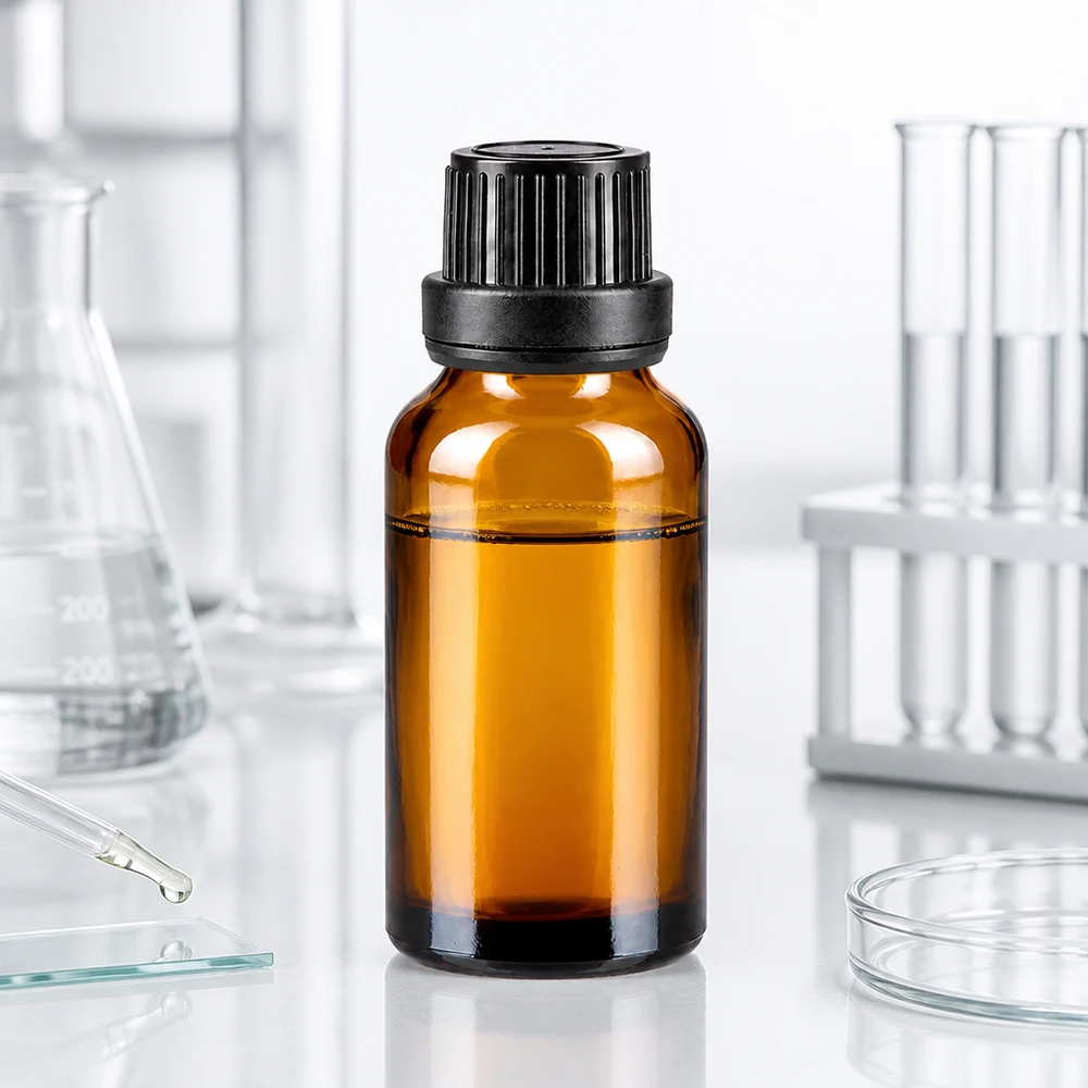 Apteekkipullo ruskea 20ml tiputuskorkki valurengas 2mm musta peukaloinninesto sulkeminen 20 ml:n ruskealasi-pullo, jossa on 2 mm:n tiputusosa ja lapsiturvallinen OV-korkki, musta