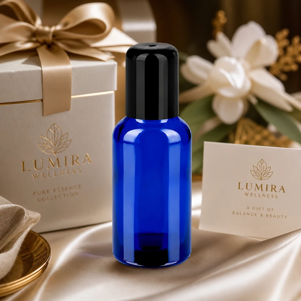 30ml roll-on-pullo musta vakiokorkki BlueLine UT18/30 30ml roll-on-pullo BlueLine UT18/30 mustalla applikaattorilla tarkkaa annostelua varten.