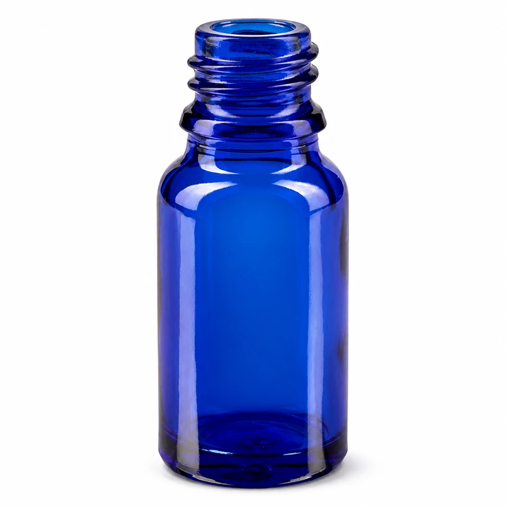 Tippapullo 10ml DIN 18 SININEN LASI 10ml tippapullo 10ml sininen apteekkipullo ApoGlas korkealaatuisesta lasista lääkkeille ja tipoille.
