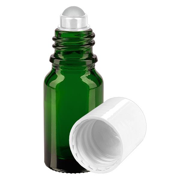 Apteekkipullo vihreä 10ml roll-on korkki valkoinen Apteekkipullo vihreä 10ml roll-on korkki valkoinen