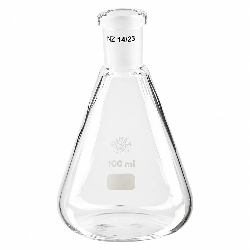 Erlenmeyer-pullo 100ml, jossa on vakiohionta (14/23). Erlenmeyer-pullo 100ml, jossa on vakiohionta (14/23).