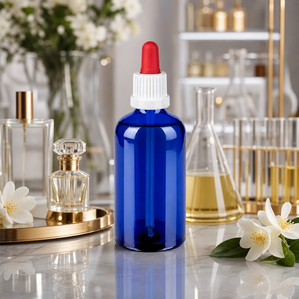 100ml pipettipullo musta valkoinen/punainen väärentämisen estävä sulkeminen BlueLine UT18/100 Tarkka tippapullo 100ml kirkkaan sinisessä kirkkaassa värissä homeopaattisiin sovelluksiin ja naturopatiaan.