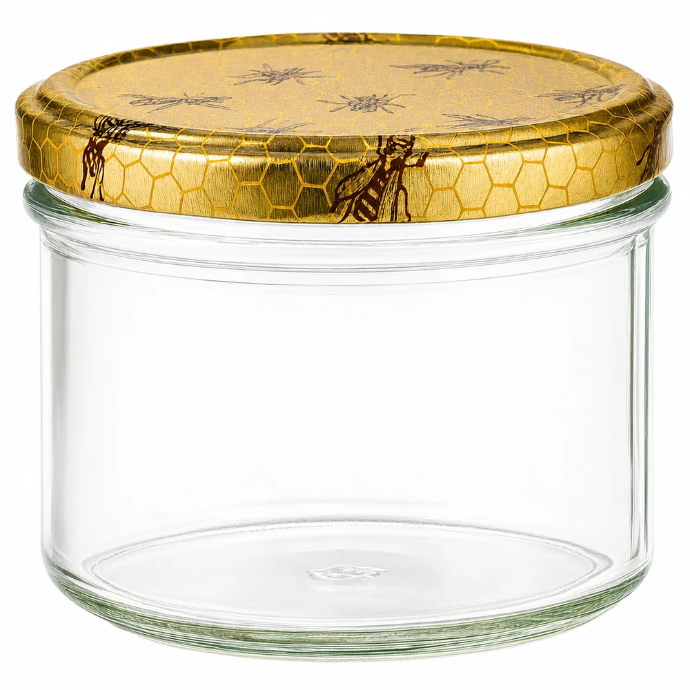 250g Honigglas mit Bienenwabe Deckel BasicSeal UNiTWIST 250g Honigglas mit goldenem Bienenwabe-Deckel - leeres Einmachglas für Honig, Marmelade und Vorräte