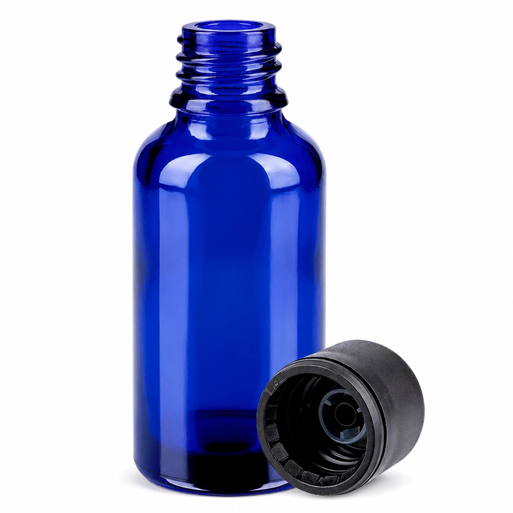 30ml koboltti lasipullo kierrekorkilla aromaterapiaan ja luonnonkosmetiikkaan BlueLine-sarjaan
