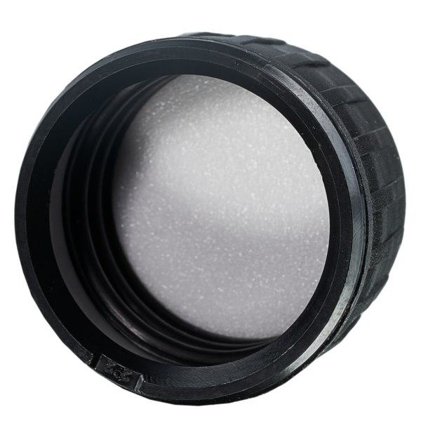 Kierrekorkki musta EPE-tiivisteellä, jossa on peukaloinnin estävä rengas PP28 ApoGlas