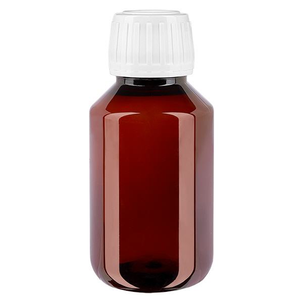 PET-pullo 100ml, jossa on valkoinen vakiokorkki, jossa on väärentämisen estävä korkki. PET-pullo 100ml, jossa on valkoinen vakiokorkki, jossa on väärentämisen estävä korkki.