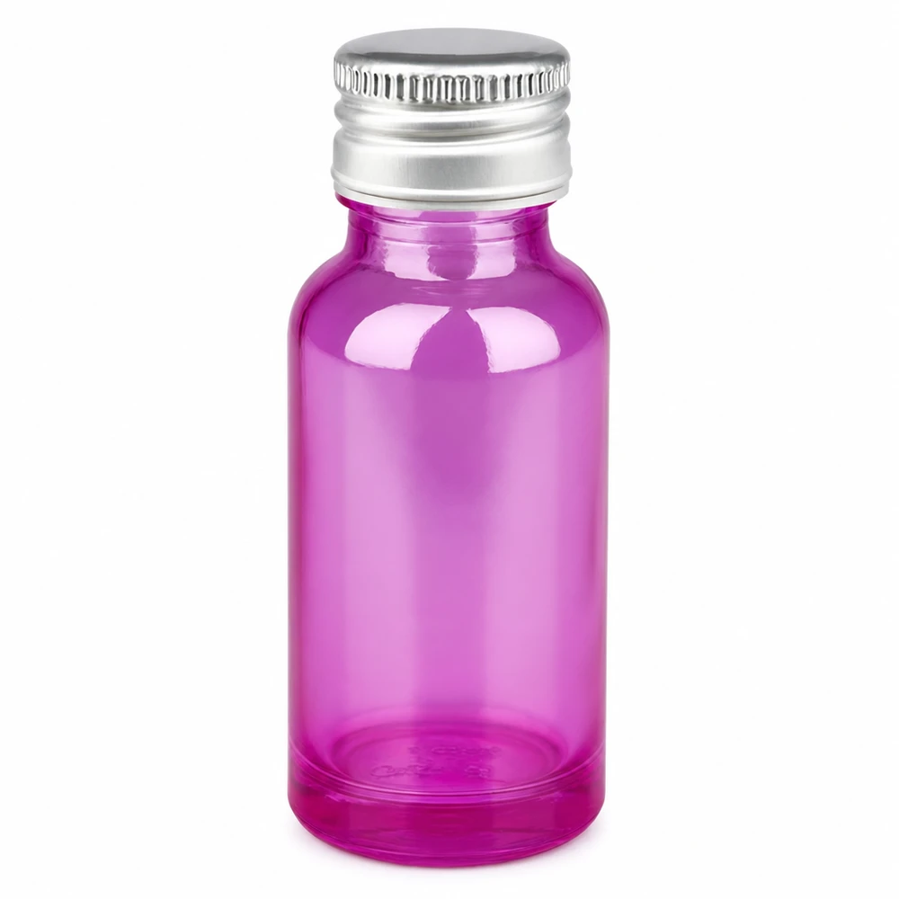 20ml pullo 11mm ruuvikorkki alumiini-hopea vakio PurpleLine.UT18/20 20ml violetti lasipullo hopeisella alumiinikorkilla kosmetiikalle ja eteerisille öljyille.