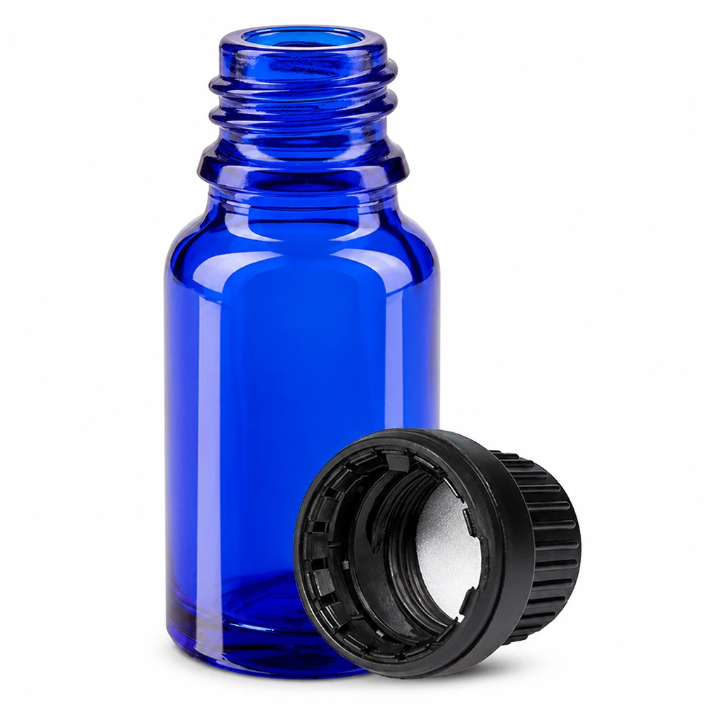 10ml pullo 11mm ruuvikorkki musta peukalointiturvallinen korkki BlueLine UT18/10