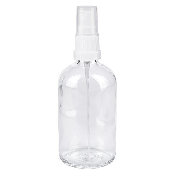 Apteekkipullo kirkas 100ml ruiskukorkki valkoinen Apteekkipullo kirkas 100ml ruiskukorkki valkoinen