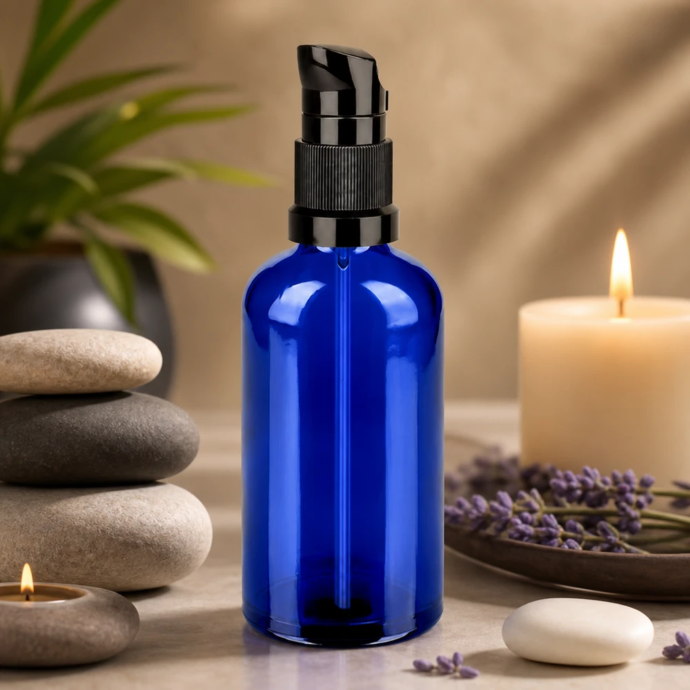 100ml pumppupullo musta vakiokorkki BlueLine UT18/100