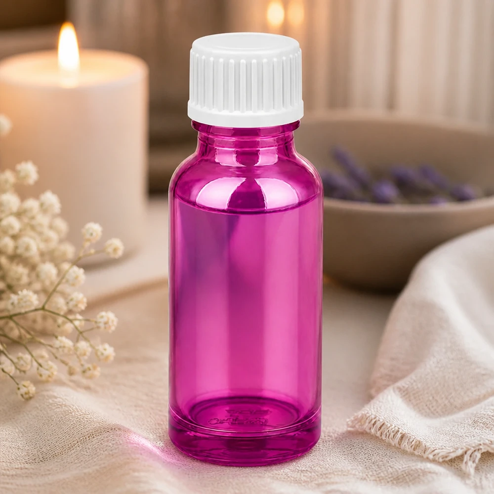 20ml tippapullo 0,9mm valkoinen standardi PurpleLine. UT18/20 Pienikokoinen 20ml tippapullo kirkkaan violettia aromaterapiasovelluksiin valkoisella korkilla.