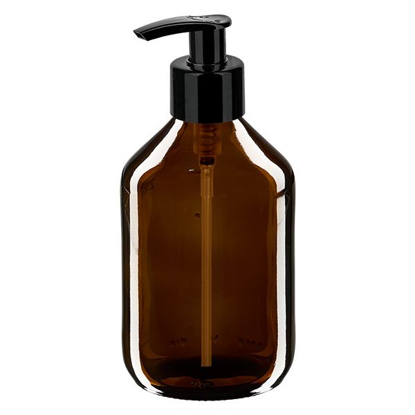 300ml lääkepullo ruskea, jossa annostelupumppu musta ApoGlas 300ml lääkepullo ruskea, jossa annostelupumppu musta ApoGlas