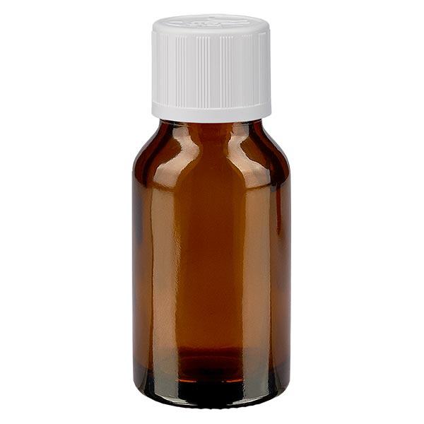Apteekkipullo ruskea 15ml tippakorkki valkoinen Lapsiturvallinen standardi Apteekkipullo ruskea 15ml tippakorkki valkoinen Lapsiturvallinen standardi