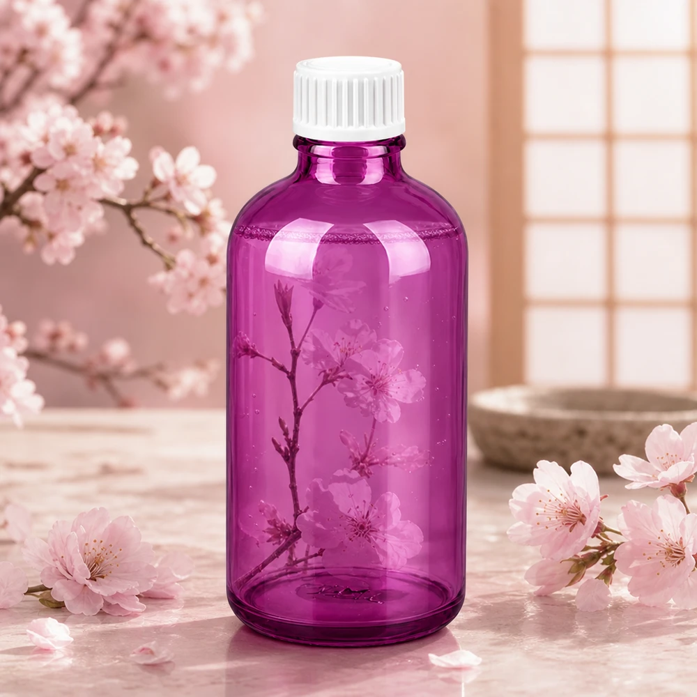100ml (pallopullo) pullo 3mm kaaderengas valkoinen Standard PurpleLine. UT18/100 Pyöreä 100 ml:n lasipullo tyylikkäässä violetissa muotoilussa, jossa on käytännöllinen UT18-kierre.