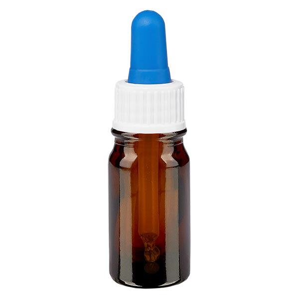 Apteekkipullo ruskea 5ml pipetti valkoinen/sininen standardi Apteekkipullo ruskea 5ml pipetti valkoinen/sininen standardi