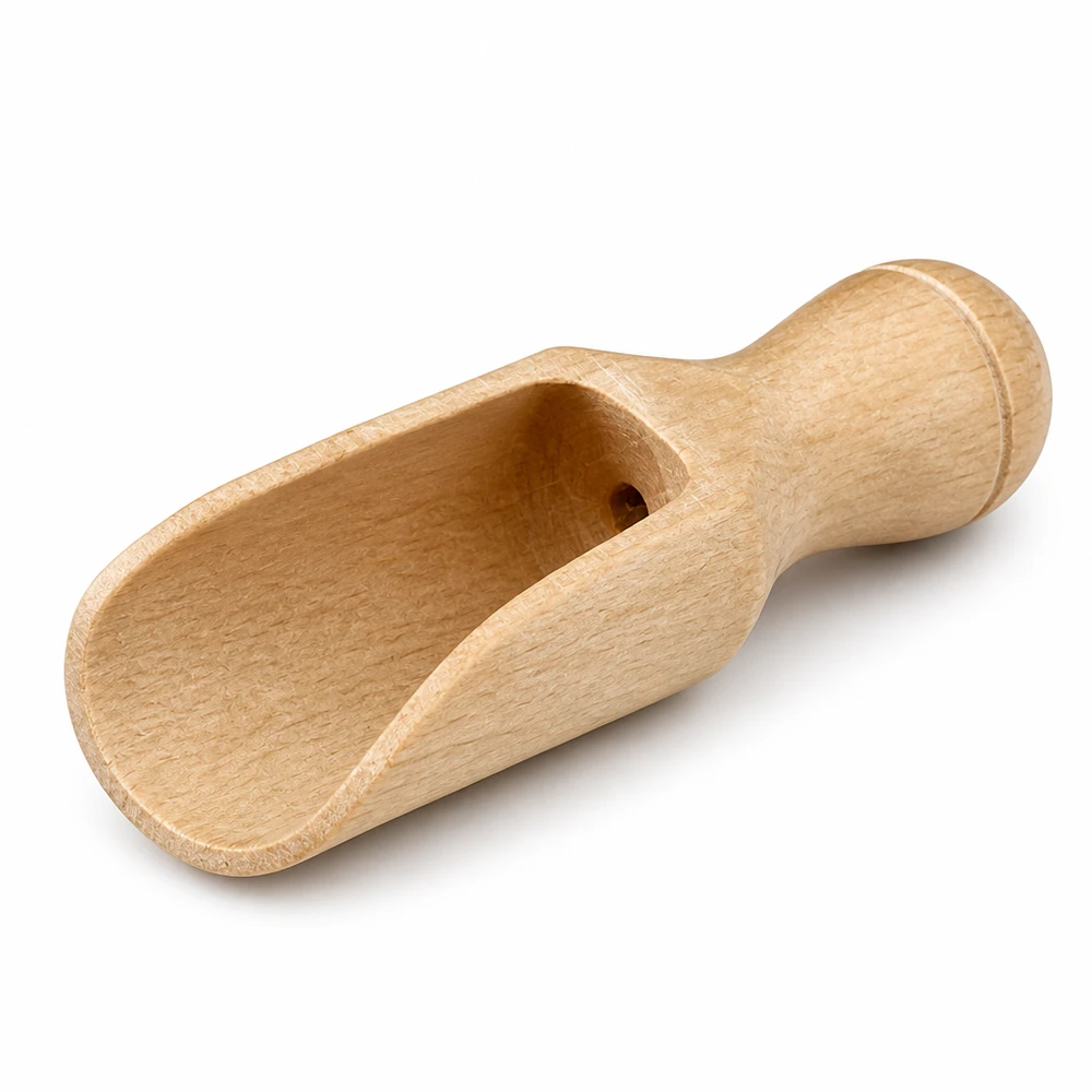 Puinen kauha koko XS puoliympyrän muotoinen - 52 mm pitkä. Puukauha XS pyökkipuusta, ergonominen kahva ja puoliympyrän muotoinen kauha mausteiden tarkkaa annostelua varten.
