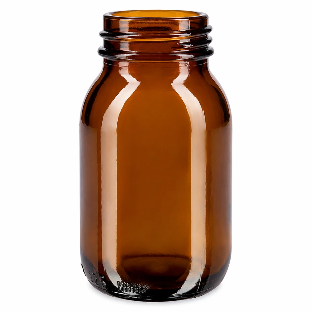 125 ml leveäkaulainen pullo meripihkanväristä lasia 125 ml:n laajakaulainen pullo meripihkanväristä lasia lääkkeille ja ravintolisille.