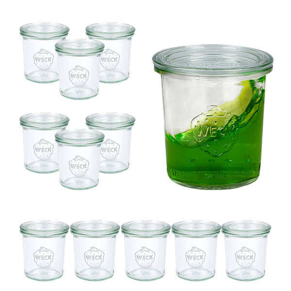 12 Weck-purkin 140 ml:n tumblereiden sarja, jossa on 12 lasikantta. 12 Weck-purkin 140 ml:n tumblereiden sarja, jossa on 12 lasikantta.