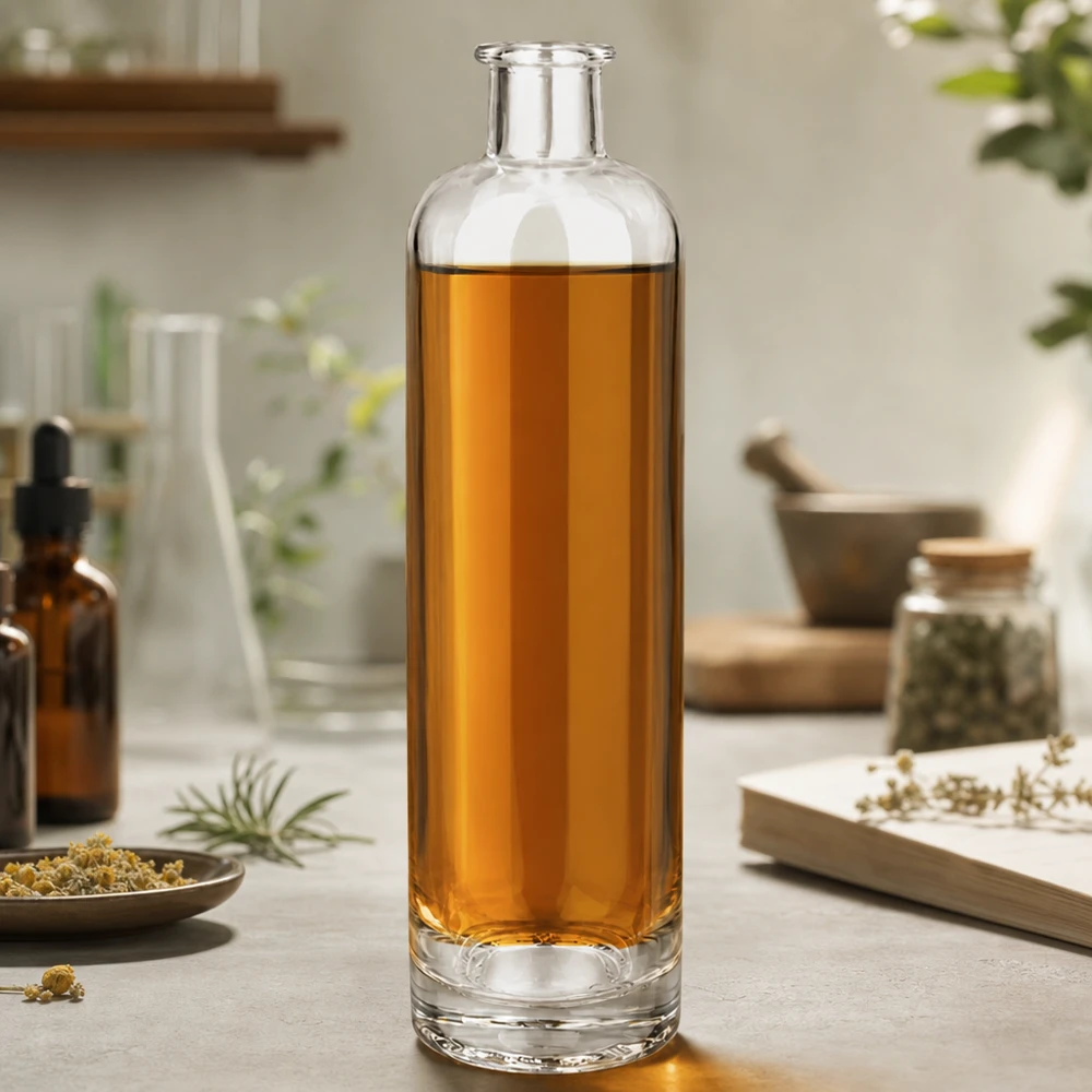 500ml lasipullo Ella UNiTWIST täynnä kamomillateetä yrttien ja luonnontuotteiden ympäröimänä Lifestyle kohtaus