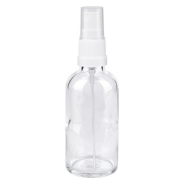 Apteekkipullo kirkas 50ml suihkepullon korkki valkoinen Apteekkipullo kirkas 50ml suihkepullon korkki valkoinen