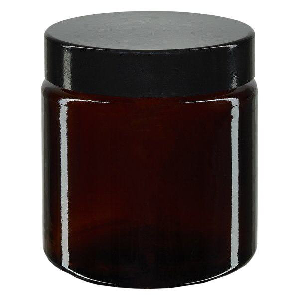 120ml lasipurkki. ruskea, mustalla bakeliittikannella ApoGlas
