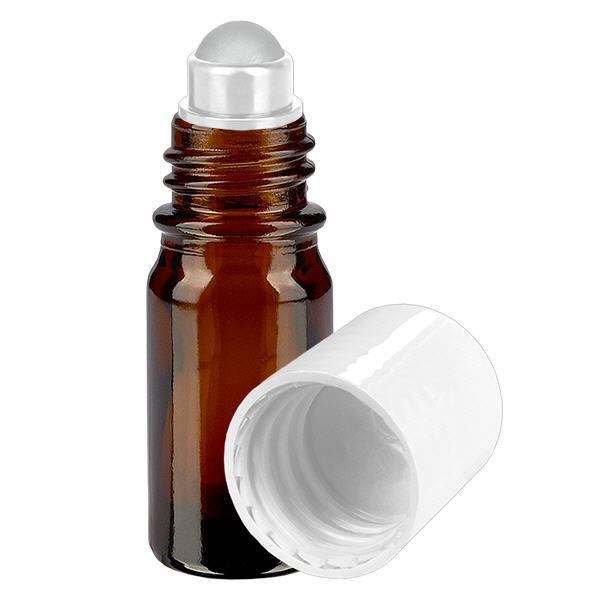 Apteekkipullo ruskea 5ml roll-on korkki valkoinen Apteekkipullo ruskea 5ml roll-on korkki valkoinen